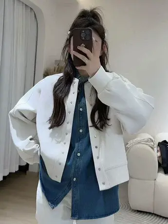 2024早春新款韩版棒球服外套女宽松显瘦高级感小个子短款圆领卫衣商品大图