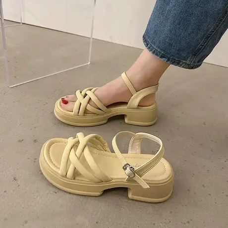 凉鞋女仙女风2024新款夏季百搭粗跟学生时尚网红绑带仙女风罗马鞋商品大图