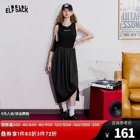 妖精的口袋拼接t恤连衣裙女2024春秋新款印花显瘦无袖休闲裙子潮图片