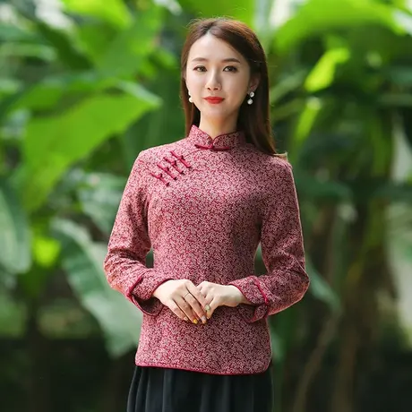 筠雅唐装女年轻版旗袍式上衣棉麻长袖复古时尚盘扣佛系中式女装商品大图