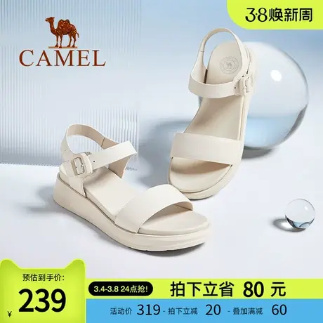 骆驼女鞋2024春夏新款一字带厚底凉鞋仙女风粗跟时装凉鞋女ins潮图片