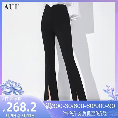 AUI黑色高腰修身显瘦开叉喇叭裤女2024春秋新款职业气质西装长裤图片