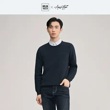 HLA/海澜之家先锋系列保暖针织衫冬新双领假两件加绒加厚毛衣男图片