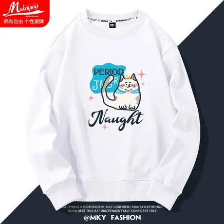 卫衣男圆领春秋季2023新款小众设计卡通猫咪情侣长袖学生潮牌上衣图片