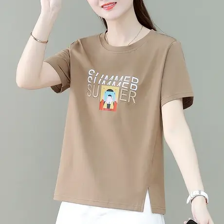 纯棉修身短袖t恤女2023夏季新款时尚刺绣字母今年流行的体恤小衫图片