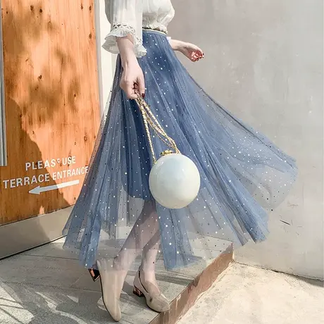 【换购10】春秋新款星月亮片仙女蓬蓬裙中长款星空网纱半身裙a字图片