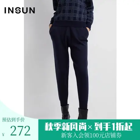 恩裳春秋季潮流白色侧条纹提花时尚气质小脚休闲裤图片