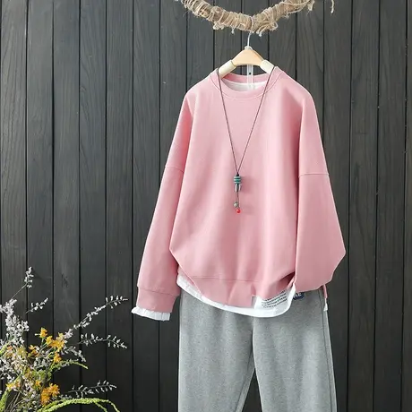 假两件卫衣秋装2021年新款女装宽松圆领外套长袖拼接上衣女ins潮图片