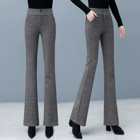 羊毛呢微喇裤女高腰弹力秋冬季2023年新款加厚保暖休闲羊绒喇叭裤商品大图