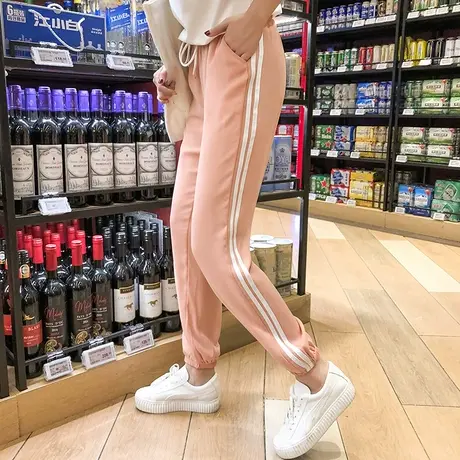 灰色运动裤女夏季大码薄款宽松休闲裤束脚防蚊哈伦裤子瑜伽潮卫裤商品大图