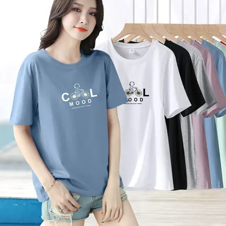 宽松印花t恤女夏季休闲女装2023年新款纯棉短袖上衣半袖体恤夏装商品大图