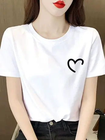 情侣装白色仿棉短袖t恤女2023夏季新款美式复古小众设计感上衣服商品大图