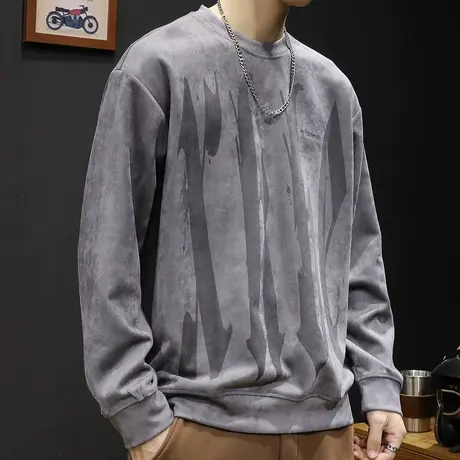 麂皮绒卫衣男秋冬款潮ins潮牌大码2023新款男士加肥加大上衣长袖商品大图