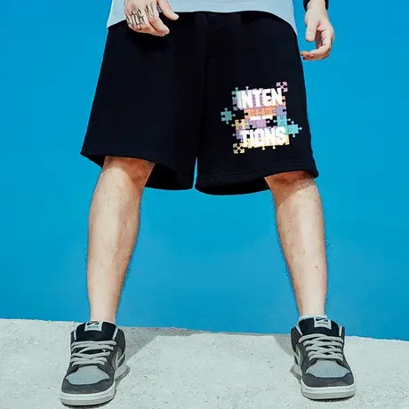 国潮胖人男裤胖子纯棉大码宽松加肥加大潮牌运动五分裤短裤运动裤商品大图