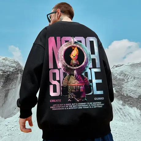 2023秋冬季新款卫衣男潮ins圆领潮牌宽松加肥加大码男装加绒长袖图片