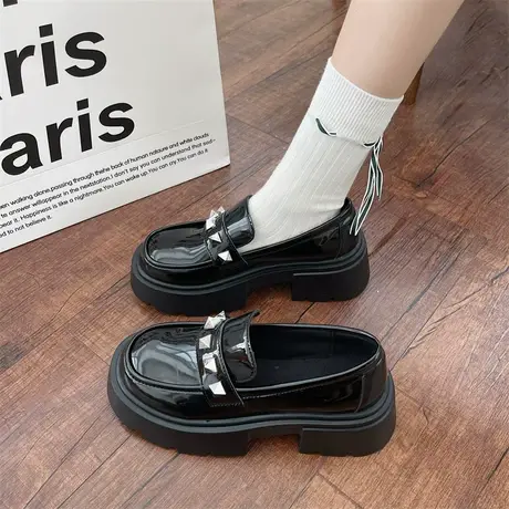 乐福鞋女夏2023年新款粗跟防滑增高小皮鞋日系学院风jk配裙子单鞋商品大图