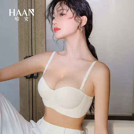 半杯无痕小胸聚拢显大内衣女文胸夏季无肩带薄款防滑隐形婚纱胸罩图片