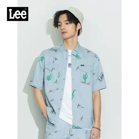 Lee商场同款22春夏新品101+舒适浅蓝男短袖牛仔衬衫LMT001644100图片