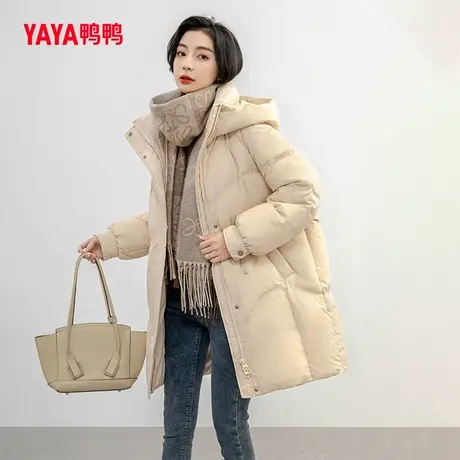 鸭鸭羽绒服女2023冬季新品中长款连帽宽松茧型加厚外套百搭上衣J图片