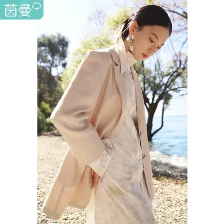 【商场同款】茵曼西装外套女2023春季新款中袖宽松通勤亚麻棉休闲图片
