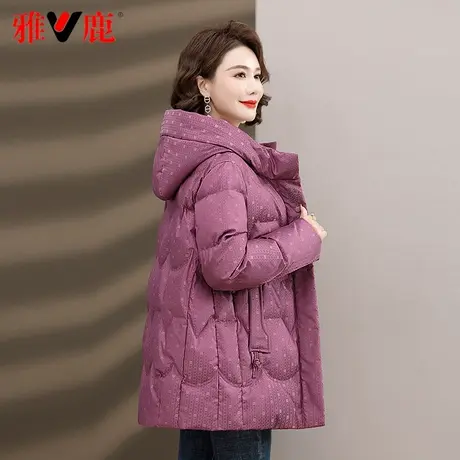 雅鹿官方2023冬季新款羽绒服女中长款连帽妈妈装中老年人洋气外套图片