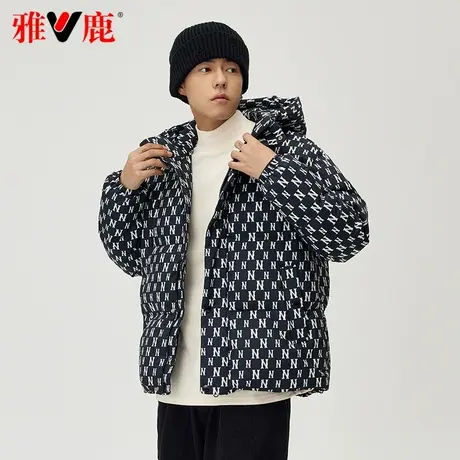 雅鹿官方羽绒服男短款2023新款满印字母连帽加厚青少年鸭绒冬外套商品大图
