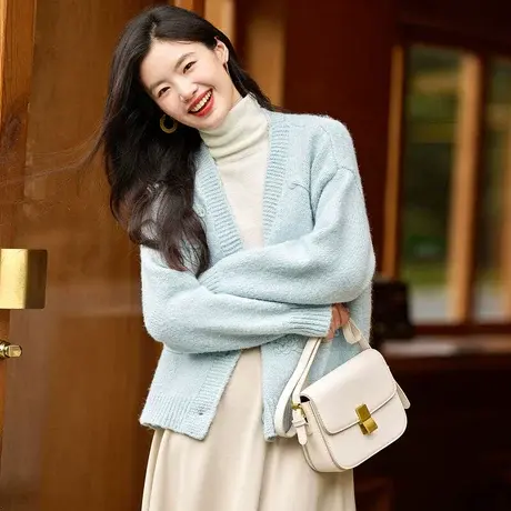 时尚气质毛衣开衫2023年秋季新款女装长袖毛衣V领长袖纯色百搭图片