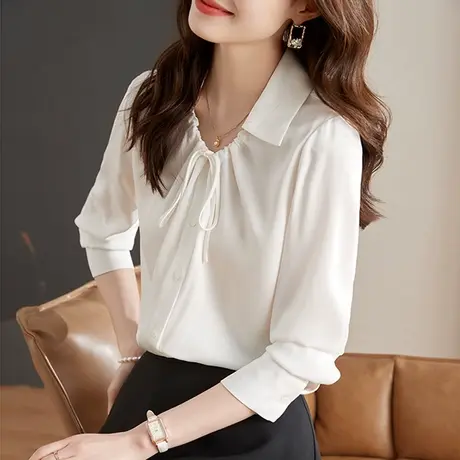 秋季2023新款女装白色衬衫长袖女法式上衣独特别致小衫洋气小香风图片
