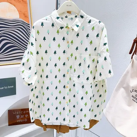 微胖显瘦穿搭~夏季新款日系文艺小清新花衬衫港风chic宽松衬衣女图片