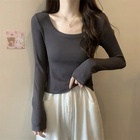 黑色长袖T恤女莫代尔修身打底衫女内搭春秋冬薄款2023年新款上衣图片