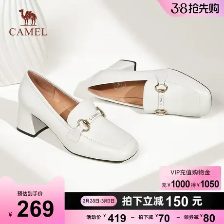 骆驼女鞋2023秋季新款真皮马衔扣英伦风粗跟厚底小皮鞋女乐福鞋图片