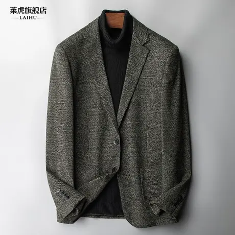 秋冬季呢子休闲西装男士外套修身韩版潮流英伦百搭小西服男装上衣图片