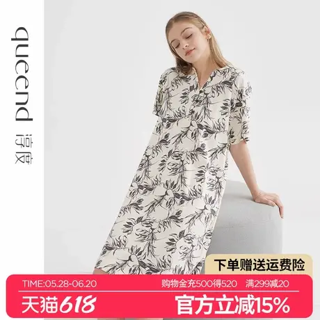 淳度2025新款纯棉睡裙女夏短袖性感V领高级感印花大码睡衣可外穿图片