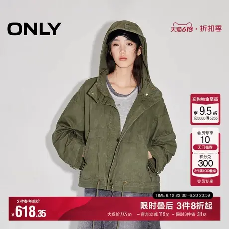ONLY2025夏季新款机能风纯色做旧宽松保暖连帽外套女|125136013商品大图
