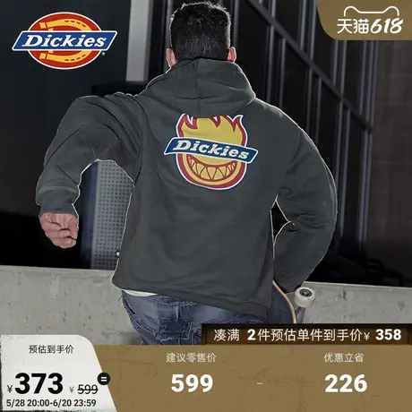 Dickies x SPITFIRE联名款美式休闲印花抓绒连帽抽绳卫衣男女情侣图片