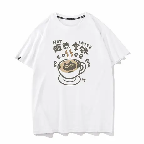 秀洛趁热拿铁咖啡猫咪搞笑春季猫宽松款短袖T恤男纯棉日系情侣装商品大图