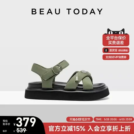 BeauToday厚底凉鞋女款夏季可外穿罗马凉鞋一字带凉鞋女时装凉鞋图片