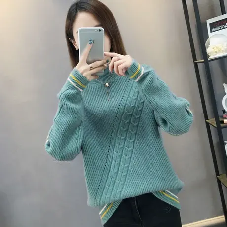 毛衣女2023宽松秋冬超火网红很仙的慵懒风套头半高领针织衫商品大图