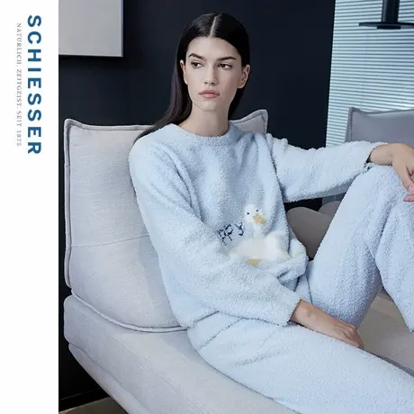 SCHIESSER舒雅女士暖绒绒开心鸭半边绒加绒加厚家居服套装21735H图片