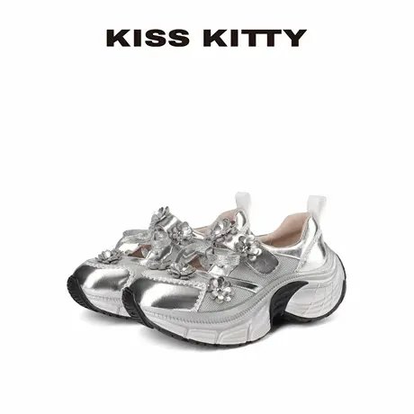 KISSKITTY老爹鞋女2025夏季新款厚底时尚休闲鞋银色跑步运动鞋女商品大图