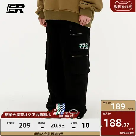 er 778系列拼接口袋工装裤男秋冬潮牌美式高街长裤宽松直筒休闲裤商品大图