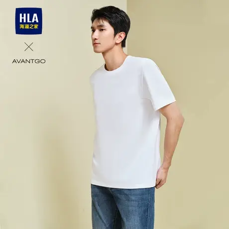 HLA/海澜之家轻商务经典系列凉感T恤2025夏季新款纯色圆领短袖男图片