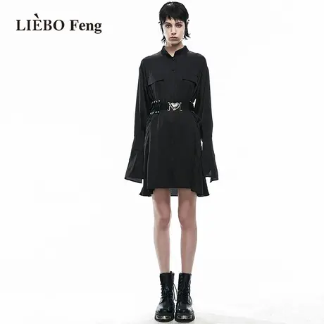 裂帛LIEBOFeng商场同款2023早春新品甜酷宽松黑色通勤衬衫裙女图片
