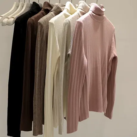 经典百搭款！秋冬新款多色打底衫纯色修身显瘦百搭针织衫高领毛衣商品大图
