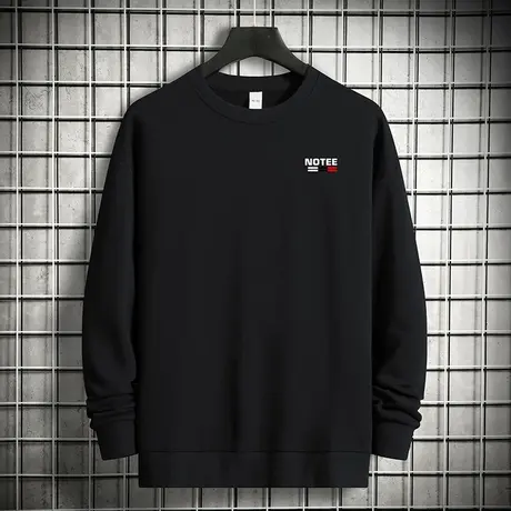 重磅纯棉卫衣男潮ins摇粒绒加绒加厚潮流宽松圆领无帽黑色长袖t恤商品大图