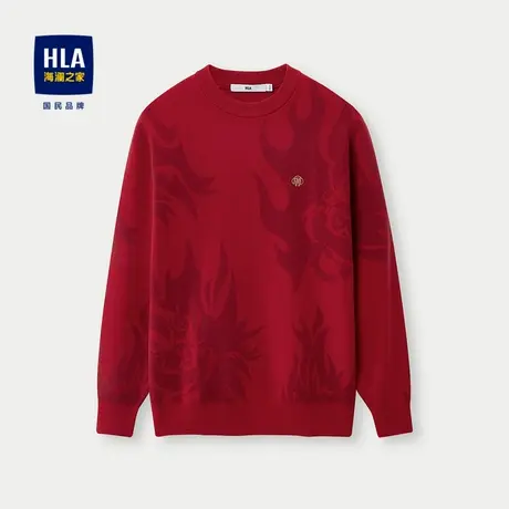 HLA/海澜之家圆领长袖针织衫24秋季新满身提花国风时尚潮流上衣男图片