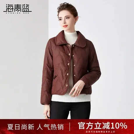 海青蓝小香风翻领短款羽绒服女士轻薄2024新款高级感白鸭绒外套冬商品大图