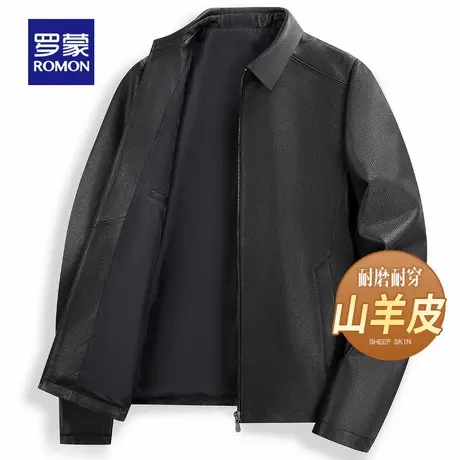 【山羊皮】罗蒙男士翻领纯色皮衣2025秋季新款商务通勤百搭夹克衫图片