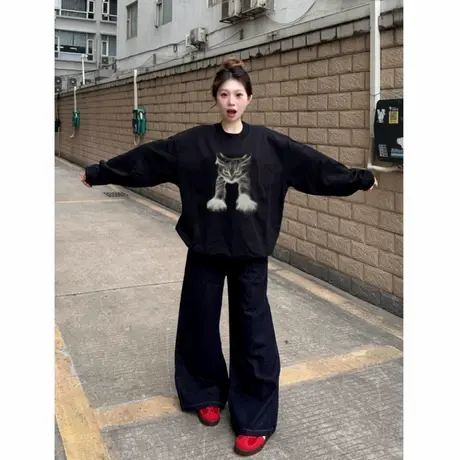 早秋季圆领卫衣女2025新款爆款设计感小众美式高街宽松长袖上衣潮商品大图