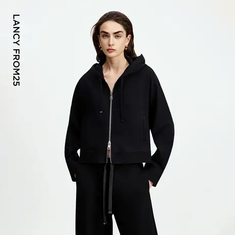朗姿设计感黑色连帽拉链卫衣外套女百搭休闲上衣2025年秋季新款商品大图